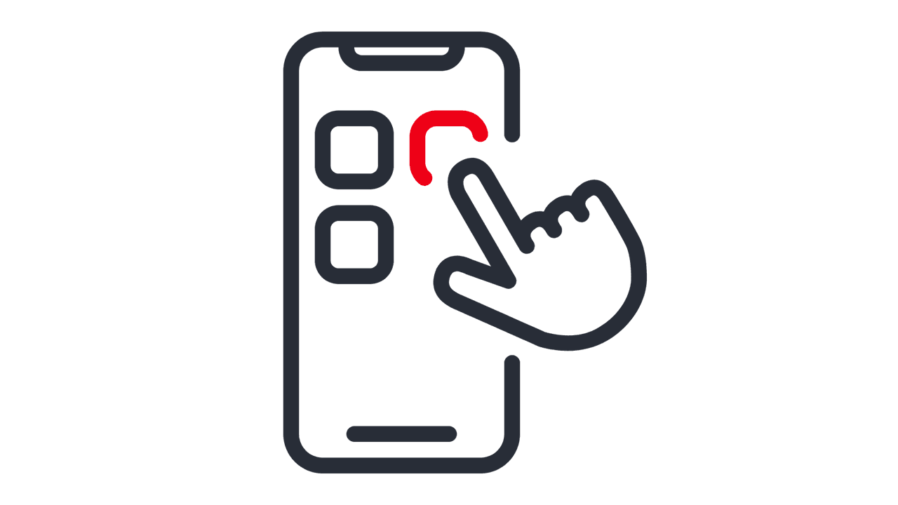 Grafik, zeigt Smartphone, wo eine Hand mit einem ausgestreckten Zeigefinger gerade eine Buchung vornimmt. 