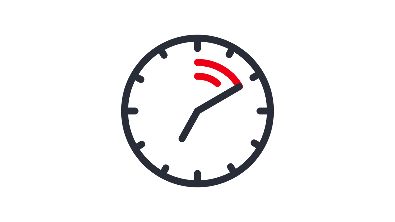 Icon einer Uhr mit einem roten Signal, welches die verstrichene Fahrtdauer anzeigt.