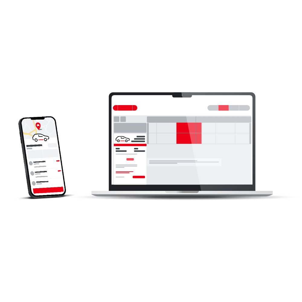 Symbolbild zeigt die Benutzeroberfläche eines Laptops und eines Smartphones mit dem DB-Flinkster-Logo, was auf die Möglichkeit der Buchung oder Nutzung von Flinkster-Diensten über verschiedene digitale Geräte hinweist.