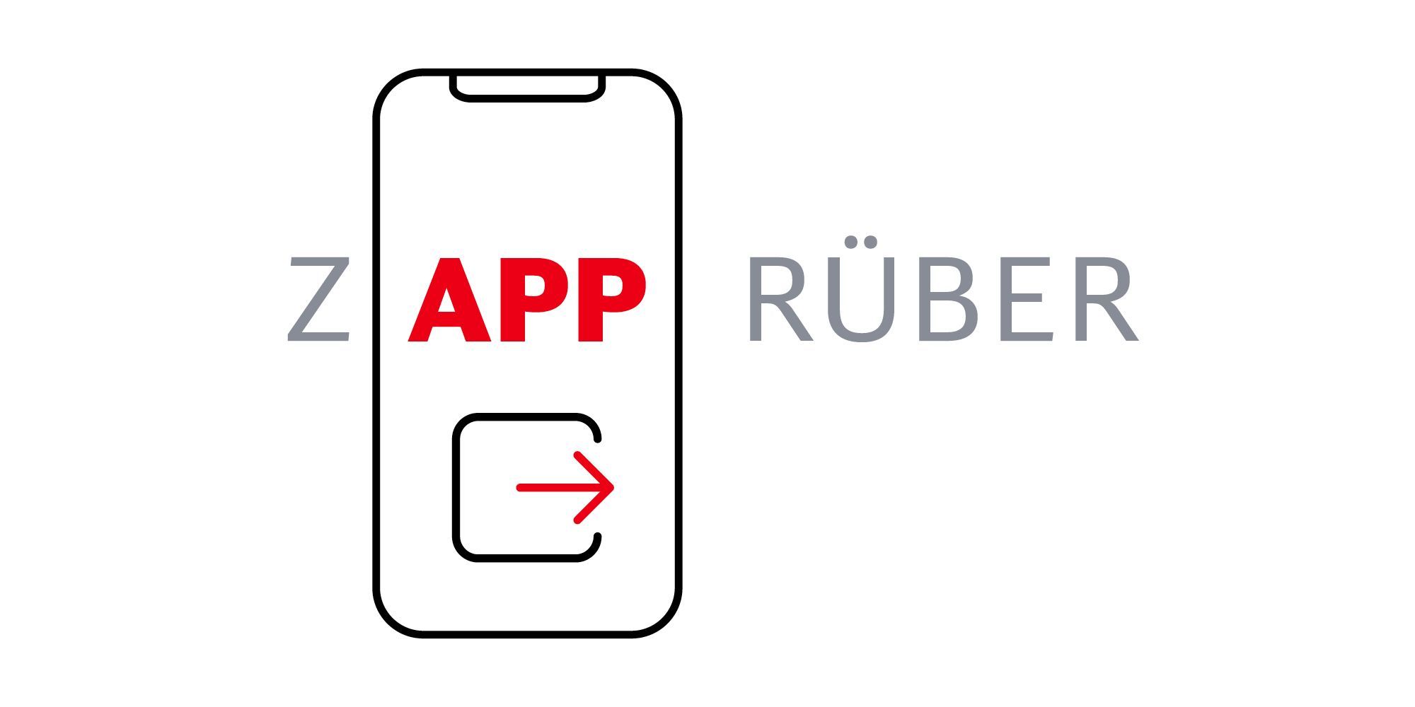 Symbolbild eines Smartphones mit dem Text „Z APP RÜBER“ und zwei Pfeilen, was auf einen Wechsel der App oder eine neue App hinweist.